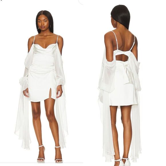For Love & Lemons Harlow Mini Dress Ivory White Satin Chiffon Bridal NWT Sz M